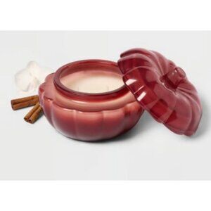 Threshold Warm Cider & Cinnamon Scented Candle 20 Oz Pumpkin-Shaped Red Glass Ja